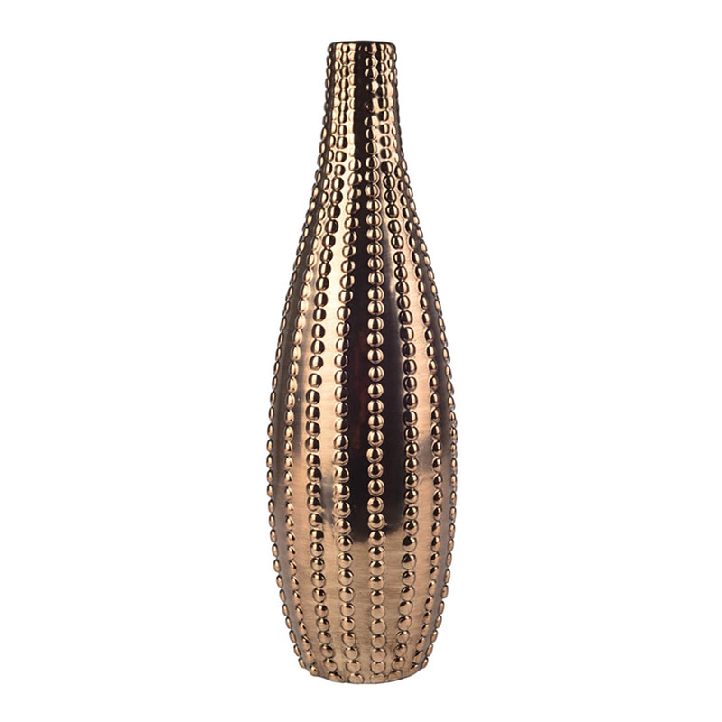 Ваза Ribbed Vase Narrow Throat bronze-gold 34  в Казани | Loft Concept 