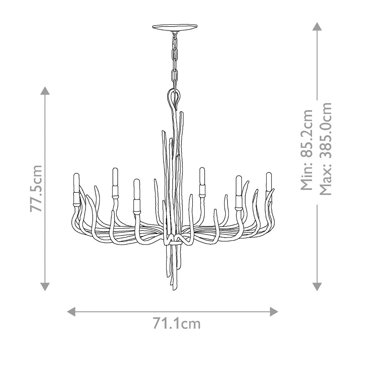 Люстра дизайнерская золотого цвета с 6-ю лампами на изогнутых рожках с текстурной поверхностью Hinkley в Казани