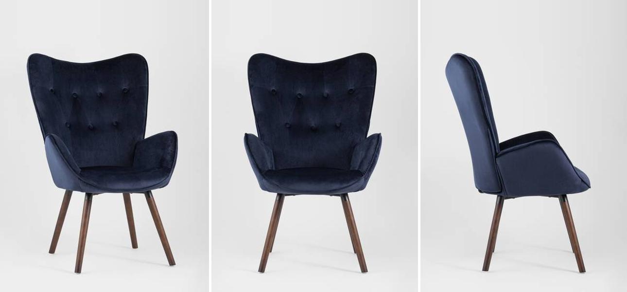 Кресло Ingrit тёмно-синий велюр - фото