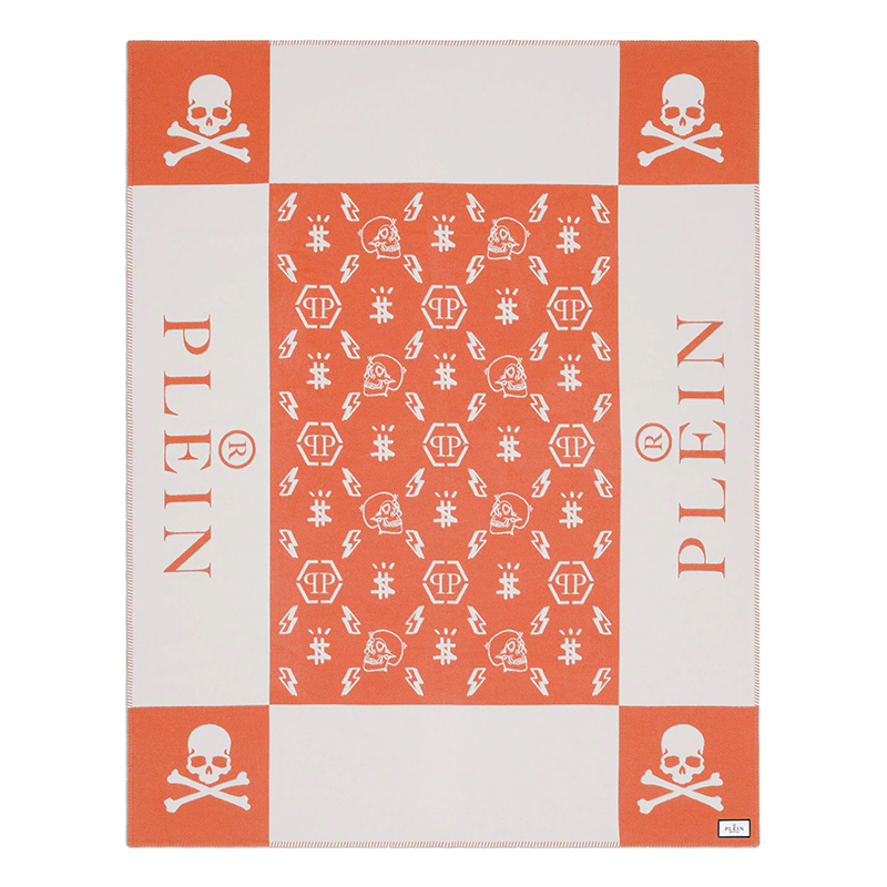 Плед Philipp Plein Plaid Cashmere Skull Orange Оранжевый Белый в Казани | Loft Concept 