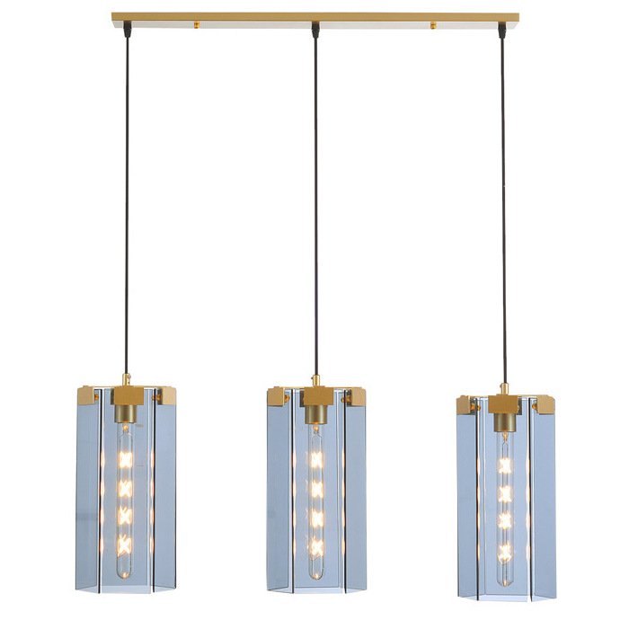 Люстра Rectangle Gray Glass Pendant Lamp 3 Золотой Прозрачное Стекло в Казани | Loft Concept 