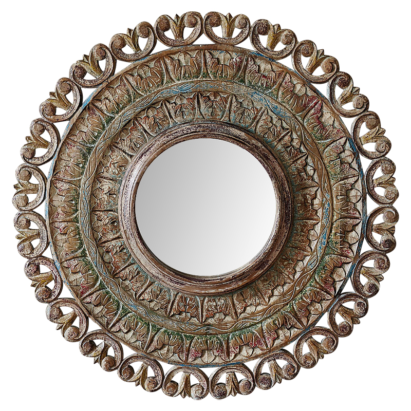 Зеркало в резной раме Manjula Grey Mango Carved Mirror Бежевый Мульти в Казани | Loft Concept 