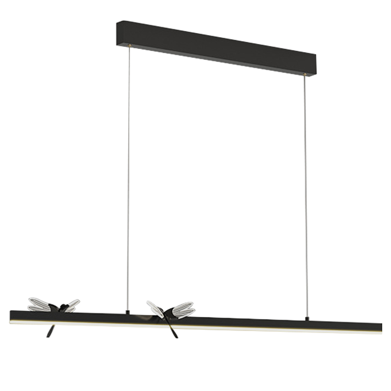 Линейный светильник со стрекозами Dragonfly Linear Chandelier Black Прозрачный Черный в Казани | Loft Concept 