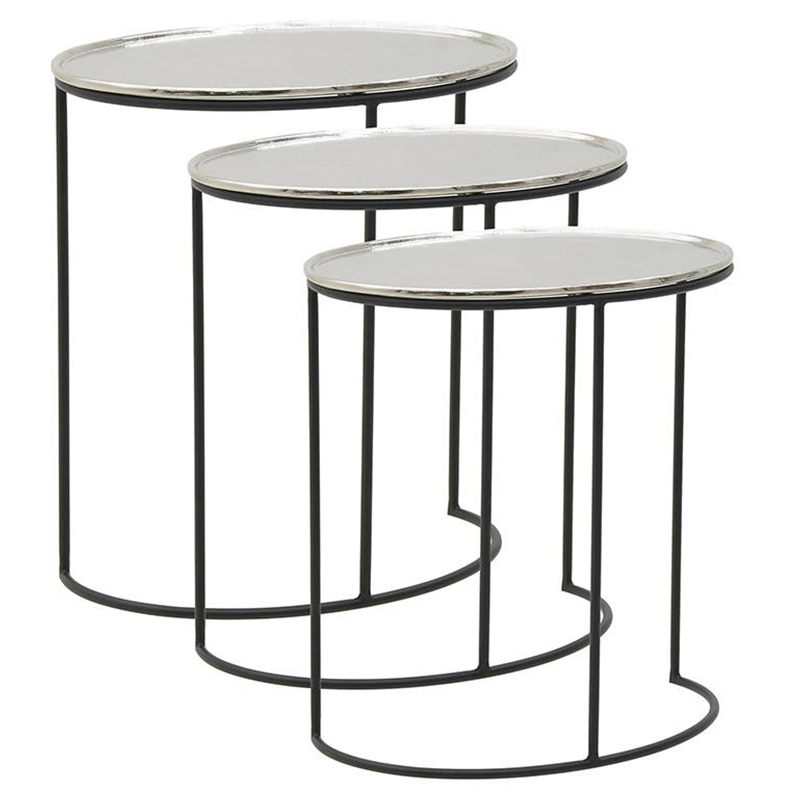 Комплект из 3-х приставных столов Heather Side Tables Черный Серебряный в Казани | Loft Concept 