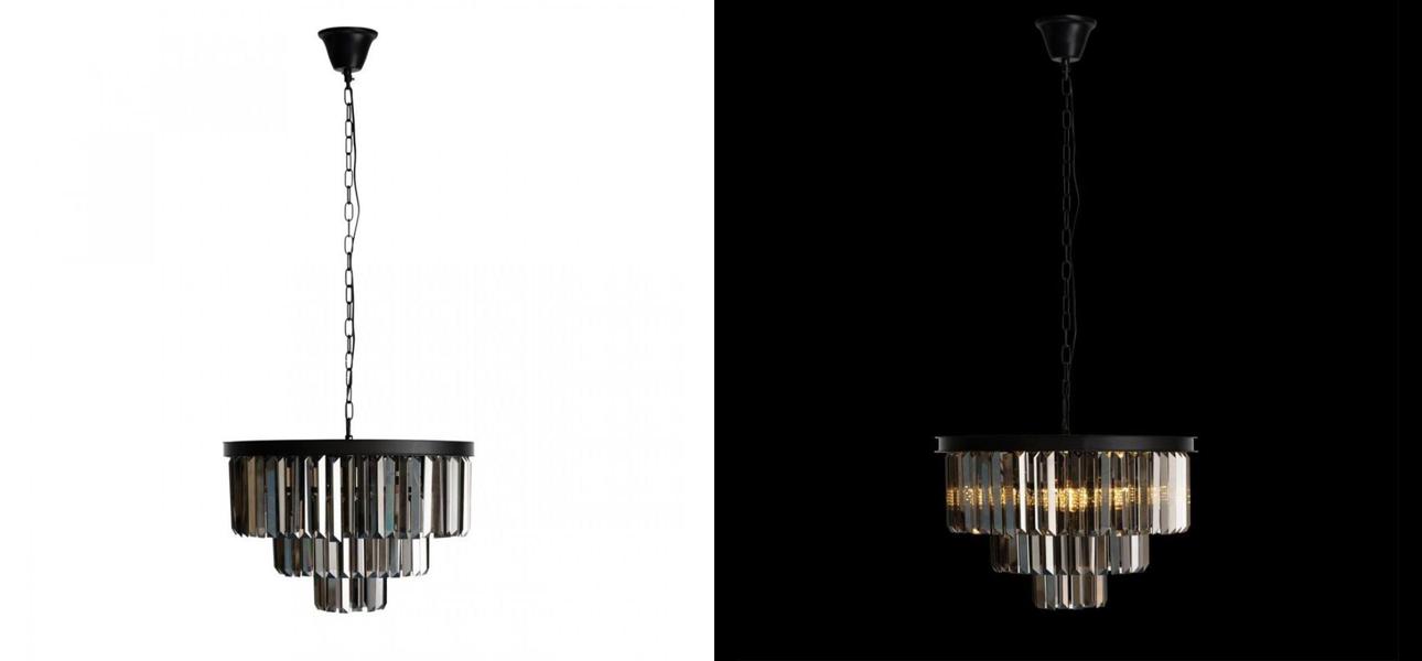 Круглая Люстра Odeon Black iron Three Layers Серое Стекло диаметр 50 см - фото №1