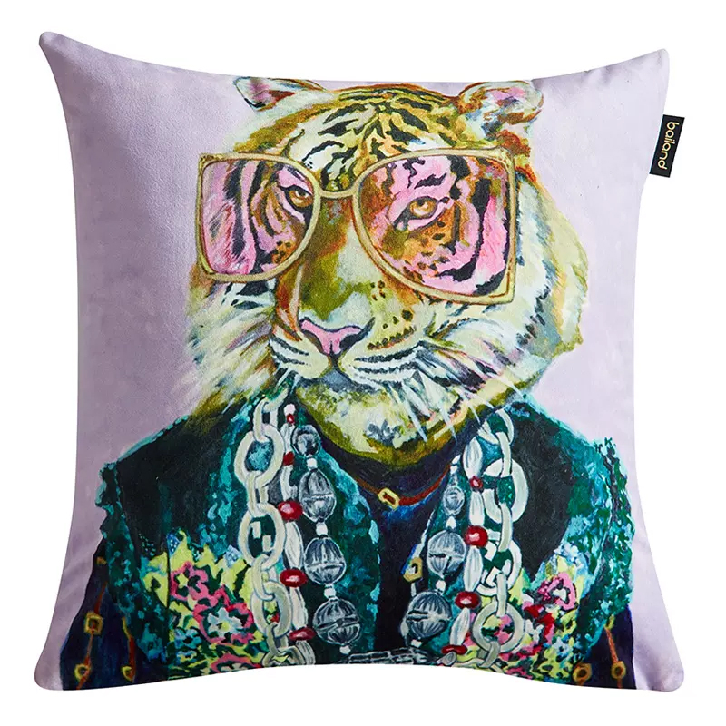 Декоративная подушка Стиль Gucci Tiger Fashion Animals Cushion Сиреневый Мульти в Казани | Loft Concept 