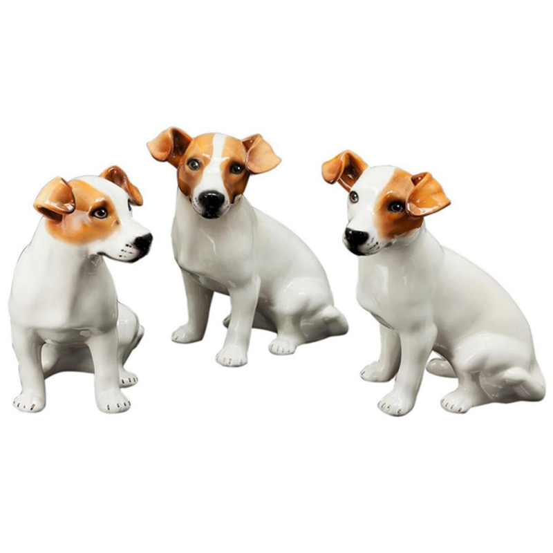 Статуэтки Abhika Jack Russel Set 3 Pcs Белый Коричневый в Казани | Loft Concept 