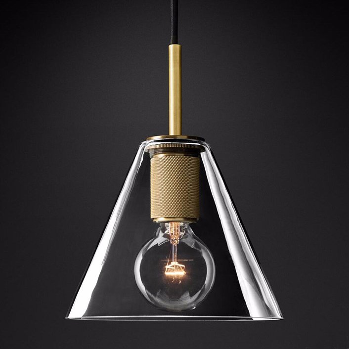 Подвесной светильник RH Utilitaire Funnel Pendant Brass Латунь Прозрачное Стекло в Казани | Loft Concept 