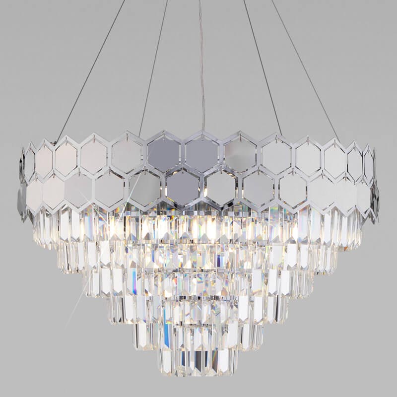 Люстра Hanging Hexagon Moira Chandelier chrome Прозрачный (Transparent) Хром в Казани | Loft Concept 