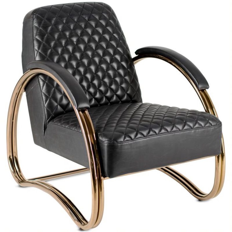 Кресло Hodges Armchair black leather Черный Розовое золото в Казани | Loft Concept 