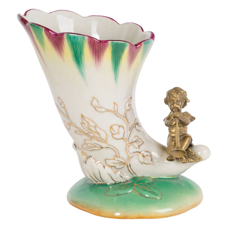Ваза из фарфора с бронзовой фигуркой ангела Eden Garden porcelain and bronze Зеленый Бронза Белый в Казани | Loft Concept 