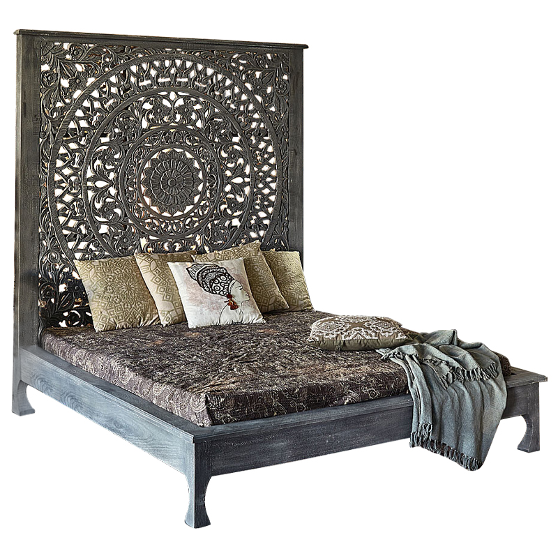 Кровать Indian Antique White Furniture Sarita Bed серый Серый в Казани | Loft Concept 