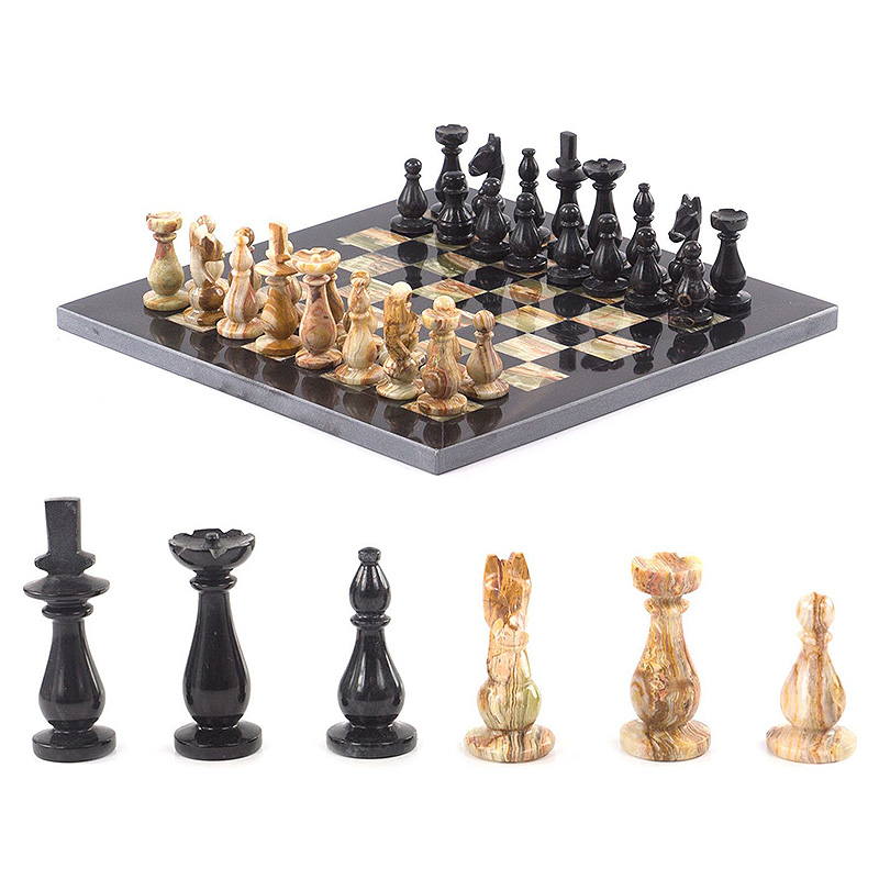 Шахматы настольные из натурального камня Оникс Decorative Thematic Chess Черный Оранжевый в Казани | Loft Concept 