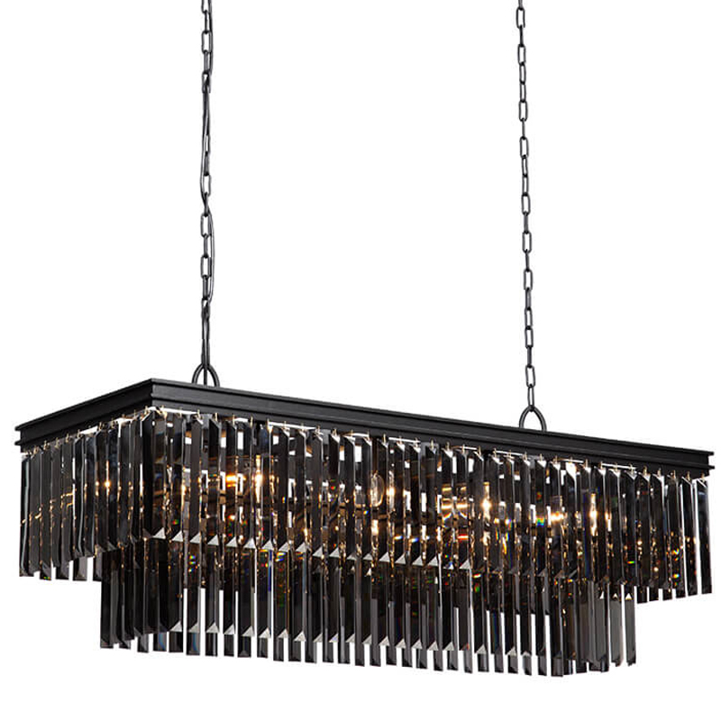 Люстра Odeon Gray glass Rectangular Chandelier Black iron  стекло Смок длина 120 Черный матовый в Казани | Loft Concept 