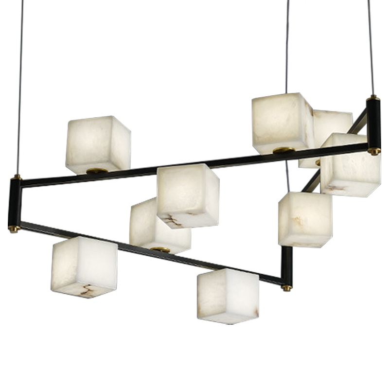 Люстра Marble Cubes Modern Light Chandelier 9 плафонов Белый Мрамор Bianco Черный Латунь в Казани | Loft Concept 