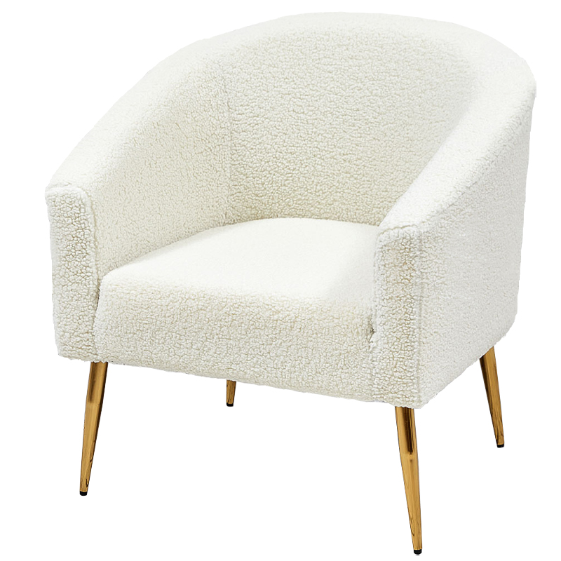 Кресло из белой ткани букле Boucle Luisa  Armchair Белый Золотой в Казани | Loft Concept 