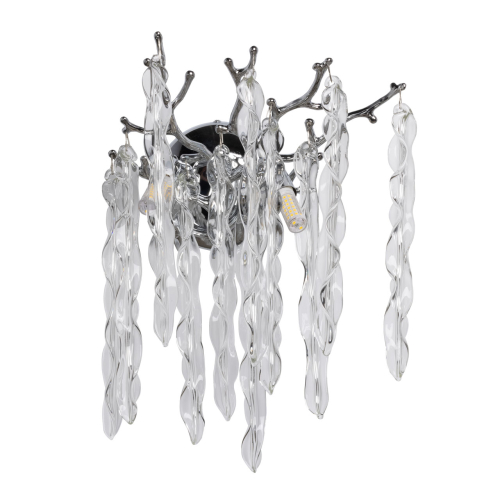 Бра цвета хром с ветвями и прозрачными стеклянными подвесками в виде вытянутых спиральных капель Droplet Chandelier Хром Прозрачный в Казани | Loft Concept 