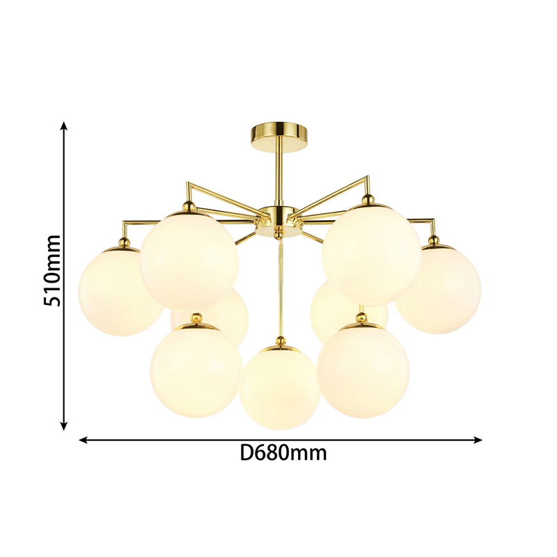 Люстра с золотым каркасом и  белыми плафонами Amuse 9 ламп в Казани