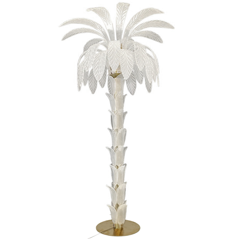 Торшер Glass Decorated Palm Floor Lamp White Листья Пальмы  Золотой Белое матовое стекло в Казани | Loft Concept 