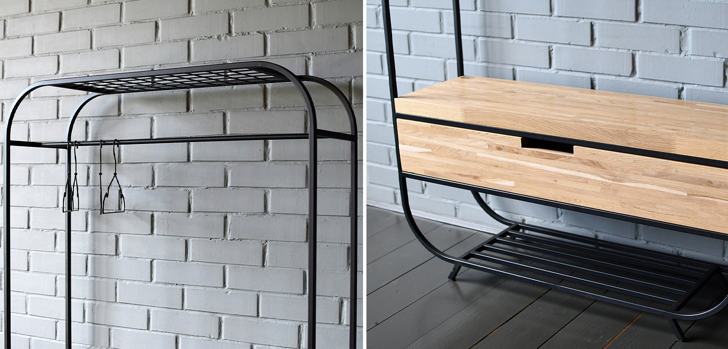 Рейл с выдвижным ящиком Ewing Industrial Metal Rust Clothes Rail - фото