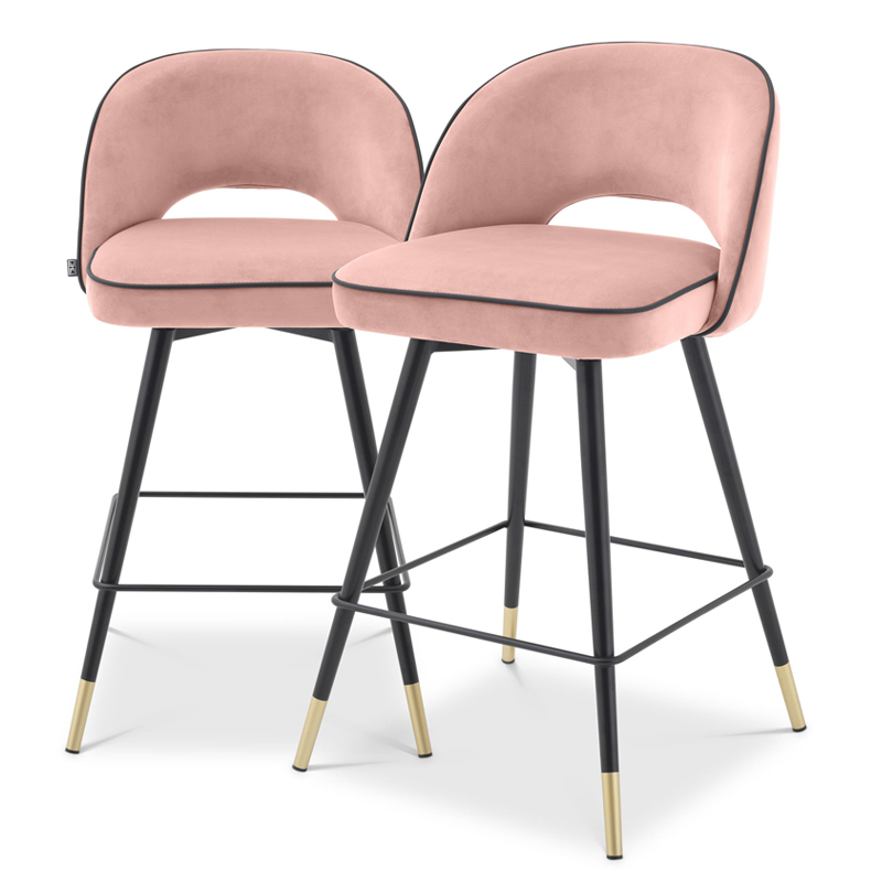 Комплект полубарных стульев Eichholtz Counter Stool Cliff set of 2 nude Розовый пастельный Черный Латунь в Казани | Loft Concept 