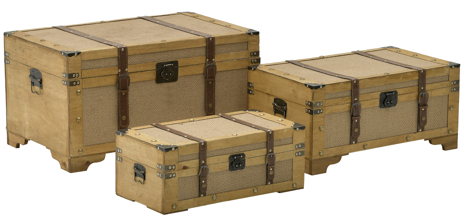 Деревянные сундуки набор из 3-х штук Light Wood Wicker - фото №1