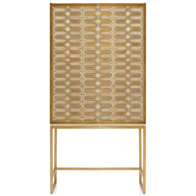 Шкаф Park Avenue Brass Wave Pattern Bar Cabinet Белый Золотой в Казани | Loft Concept 