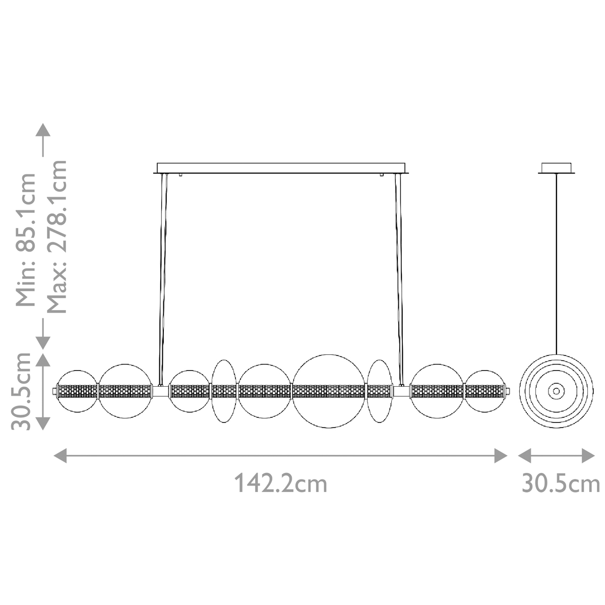 Подвесной светильник линейный с прозрачными стеклянными шарами разного диаметра Eurofase в Казани