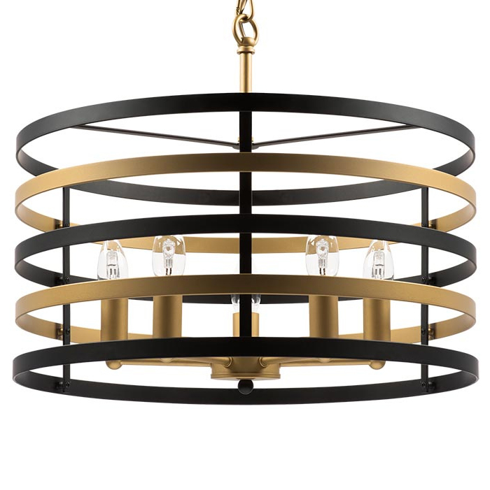 Люстра Gold Stripes Chandelier 5 Черный Золотой в Казани | Loft Concept 