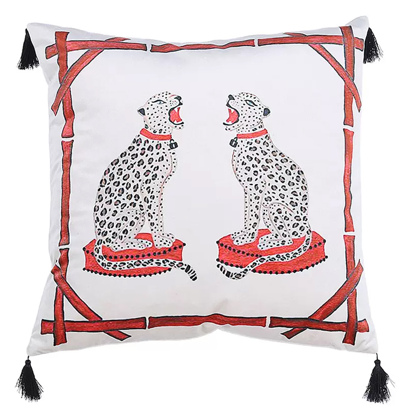 Декоративная подушка Стиль Gucci Two Cheetahs Cushion Белый Красный Черный в Казани | Loft Concept 