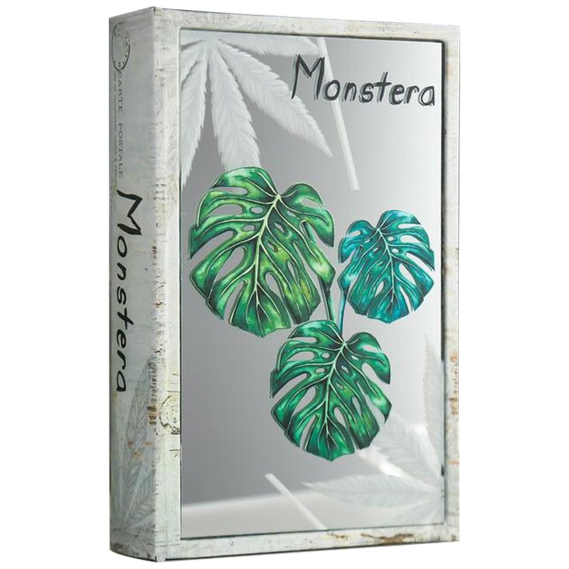 Шкатулка-книга Monstera Leaves Mirror Book Box Серый Зеленый Бежевый в Казани | Loft Concept 