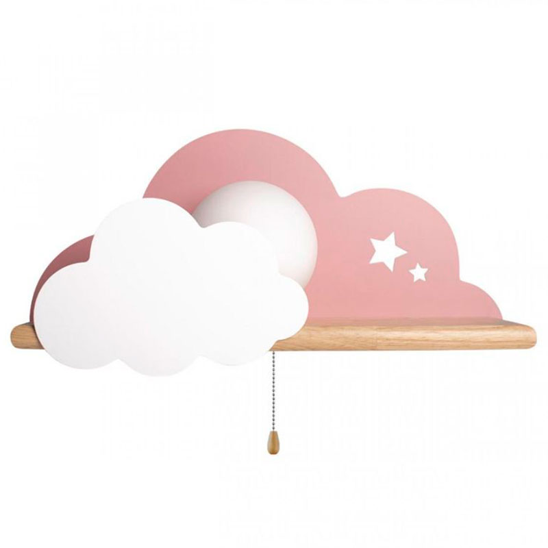 Бра с деревянной полкой розовое Облако Wall Lamp Pink Cloud Розовый пастельный Древесина в Казани | Loft Concept 