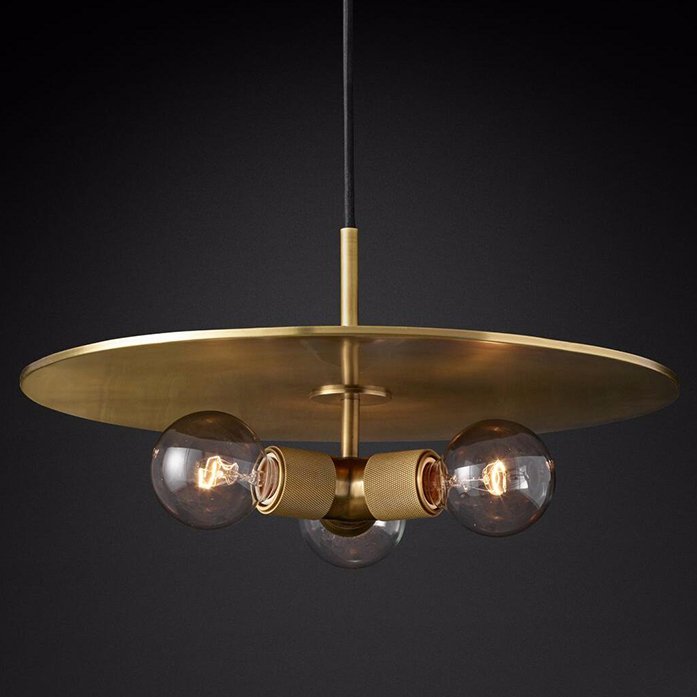 Люстра RH Utilitaire Disk Triple Pendant Brass Латунь Прозрачное Стекло в Казани | Loft Concept 