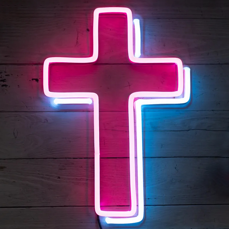 Неоновая настенная лампа Cross Neon Wall Lamp Розовый Синий в Казани | Loft Concept 