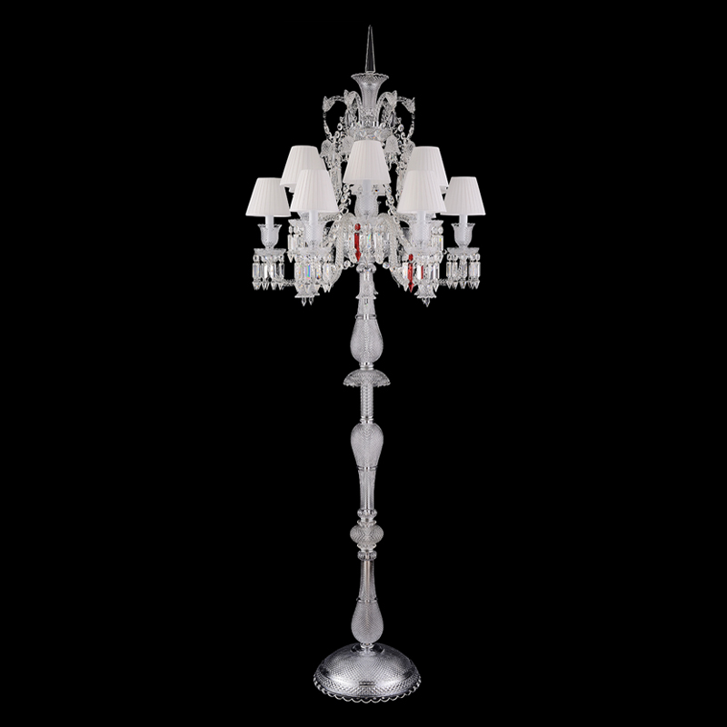 Торшер с 12-ю белыми текстильными абажурами и хрустальными подвесками Lustre Reverie Хром Прозрачное Стекло Белый Торшер с 12-ю белыми текстильными абажурами и хрустальными подвесками Lustre Reverie Хром Прозрачное Стекло Белый в Казани | Loft Concept