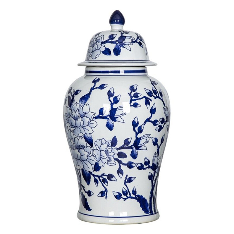 Ваза с крышкой и синим цветочным узором Blue & White Ornament Белый Синий Ваза с крышкой и синим цветочным узором Blue & White Ornament Белый Синий в Казани | Loft Concept