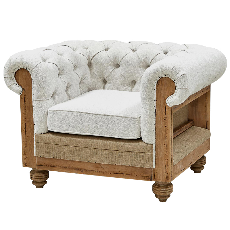 Кресло Deconstructed Chesterfield Armchair White Boucle Белый Древесина в Казани | Loft Concept 