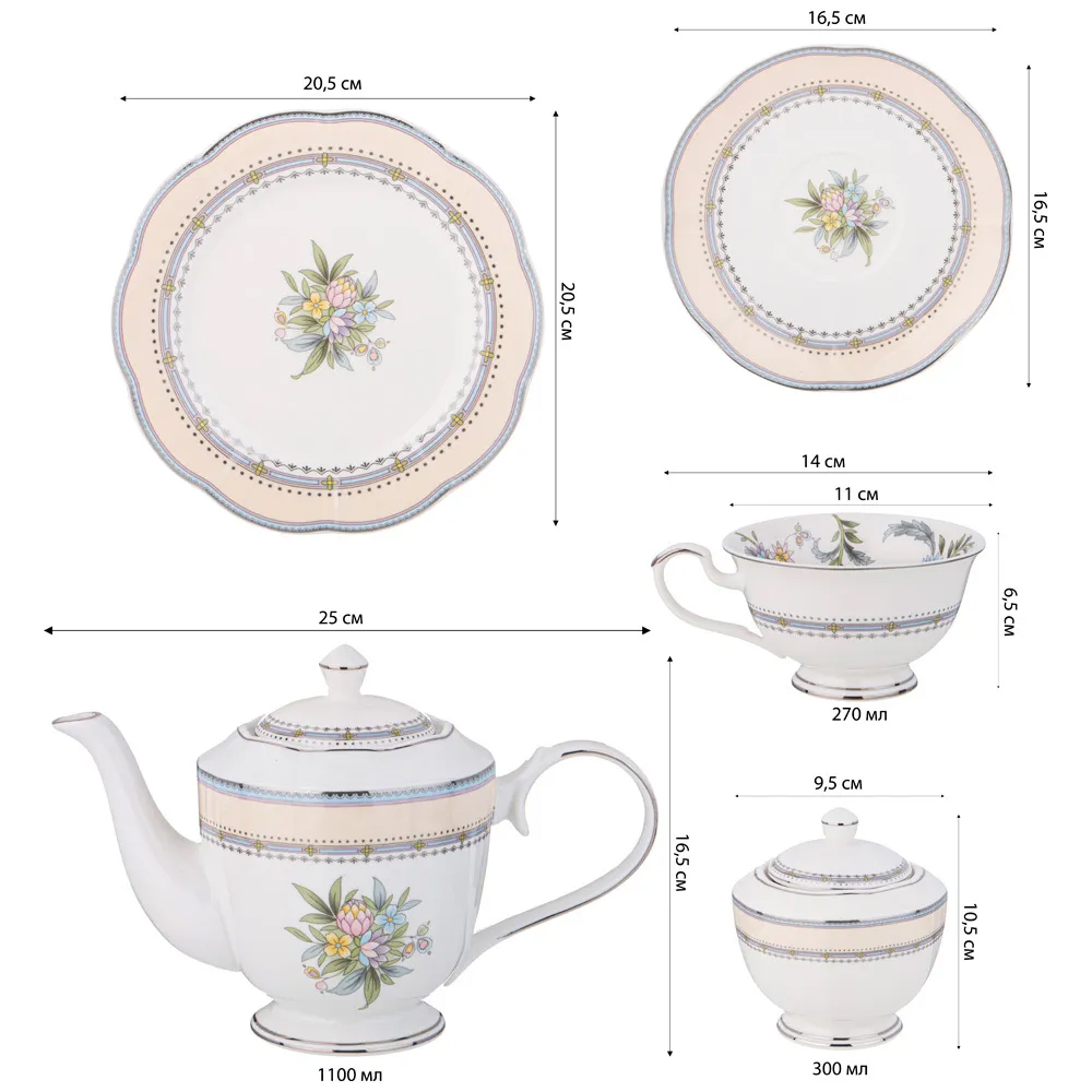 Чайный сервиз из фарфора на 6 персон 20 предметов Tea Flower Set в Казани