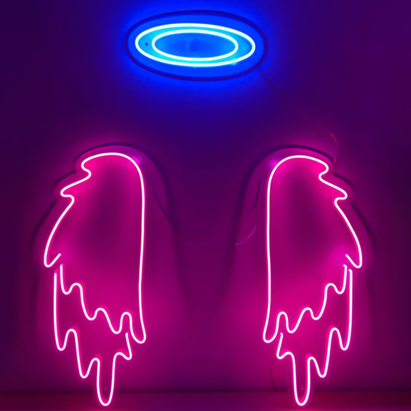 Неоновая настенная лампа Pink Wings Neon Wall Lamp Розовый Синий в Казани | Loft Concept 