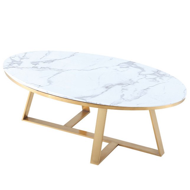 Кофейный стол Marble Oval Table Латунь Белый в Казани | Loft Concept 