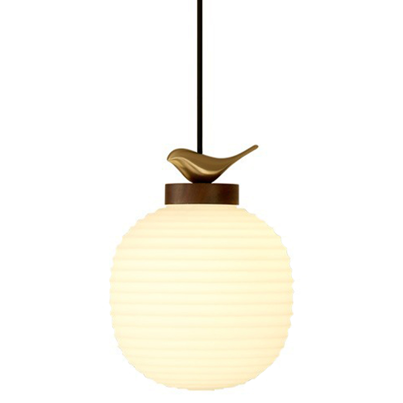 Светильник с птичкой Bird On a Lantern Hanging Lamp Коричневый Белое матовое стекло Латунь в Казани | Loft Concept 