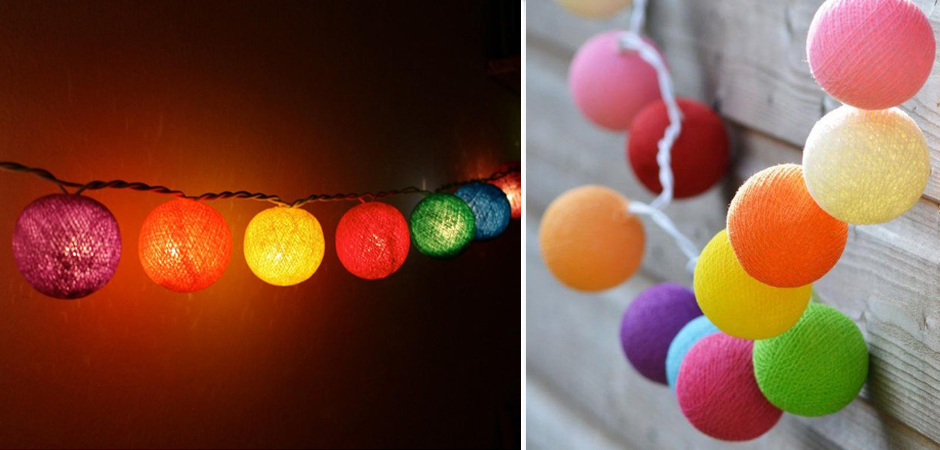 Гирлянда хлопковые фонарики Сotton Ball Rainbow - Loft-Concept в Казани