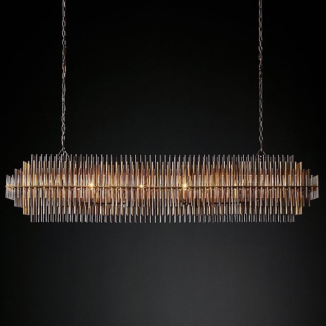 Люстра Restoration Hardware Emile Linear Chandelier Латунь Античная полированная Прозрачный Оловянный Темная бронза в Казани | Loft Concept 