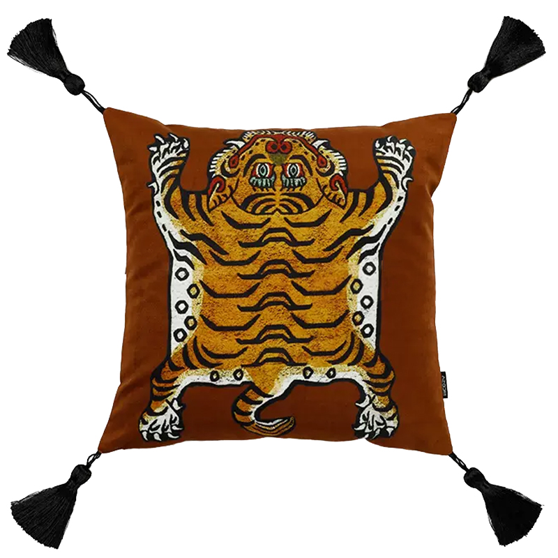 Коричневая Подушка Тибетский Тигр TIBETAN TIGER Коричневый Золотой Бежевый в Казани | Loft Concept 