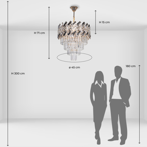 Люстра многоярусная с переплетенными металлическими элементами черного и золотого цвета и прозрачными хрустальными подвесками Empire Chandelier Crystal в Казани