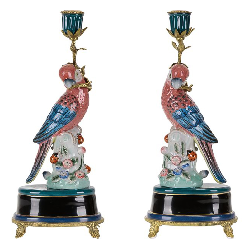 Подсвечник Red Blue Parrot Candlestick L or R Бронза Красный Синий в Казани | Loft Concept 