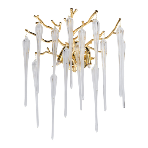Бра золотого цвета с разветвленными ветвями и длинными прозрачными подвесками в форме стеклянных сосулек Droplet Chandelier Золотой Прозрачный в Казани | Loft Concept 