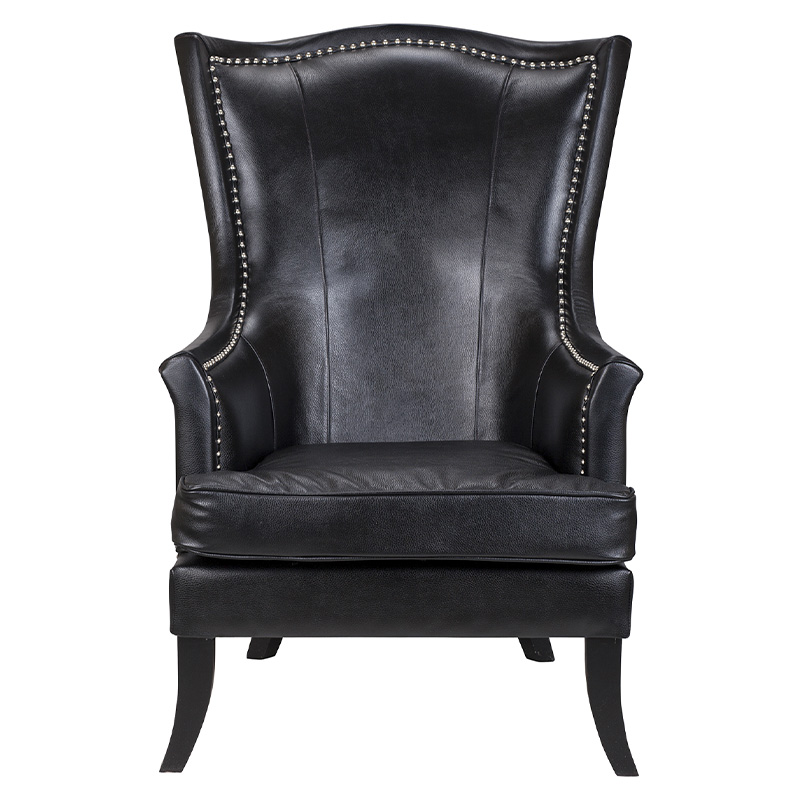 Кресло из натуральной кожи на 4-х деревянных ножках из массива бука Daniel Leather Armchair black Черный в Казани | Loft Concept 