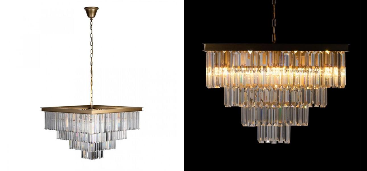 Квадратная Люстра Odeon GOLD iron Four layers Прозрачное Стекло 60х60 - фото