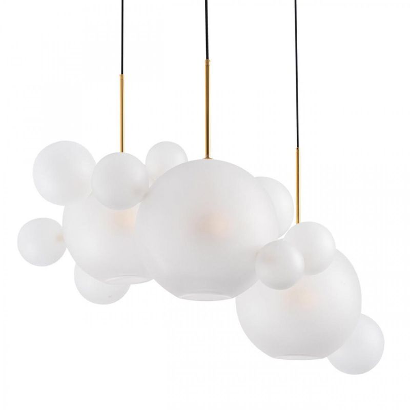 Светодиодный светильник Giopato & Coombes Bollr  Bubble Chandelier Circle матовое белое стекло 3 плафона Белый Золотой в Казани | Loft Concept 